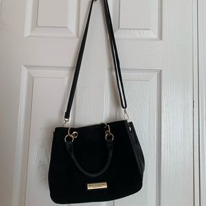 Black suede and faux leather cross body bag